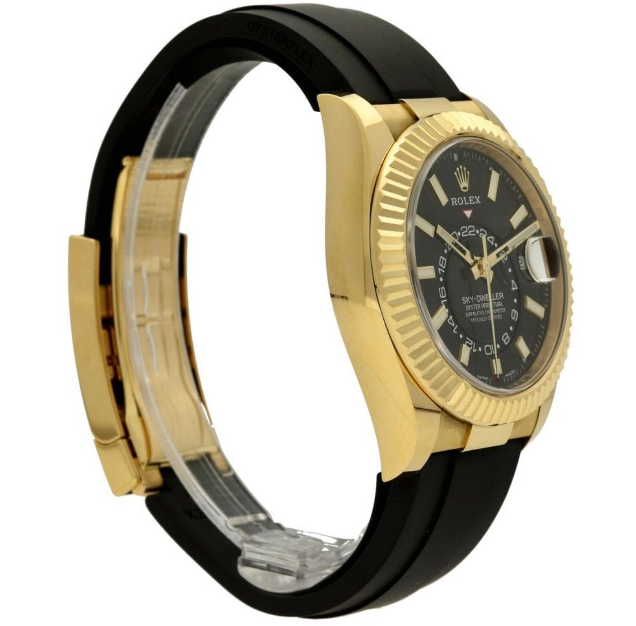 Sky-Dweller | Gold | Black Dial | Rubber Strap (Oysterflex Style)
