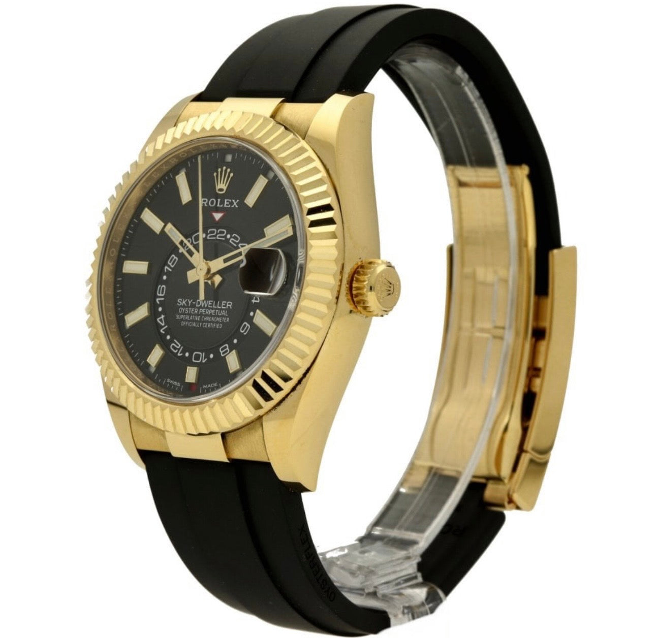 Sky-Dweller | Gold | Black Dial | Rubber Strap (Oysterflex Style)