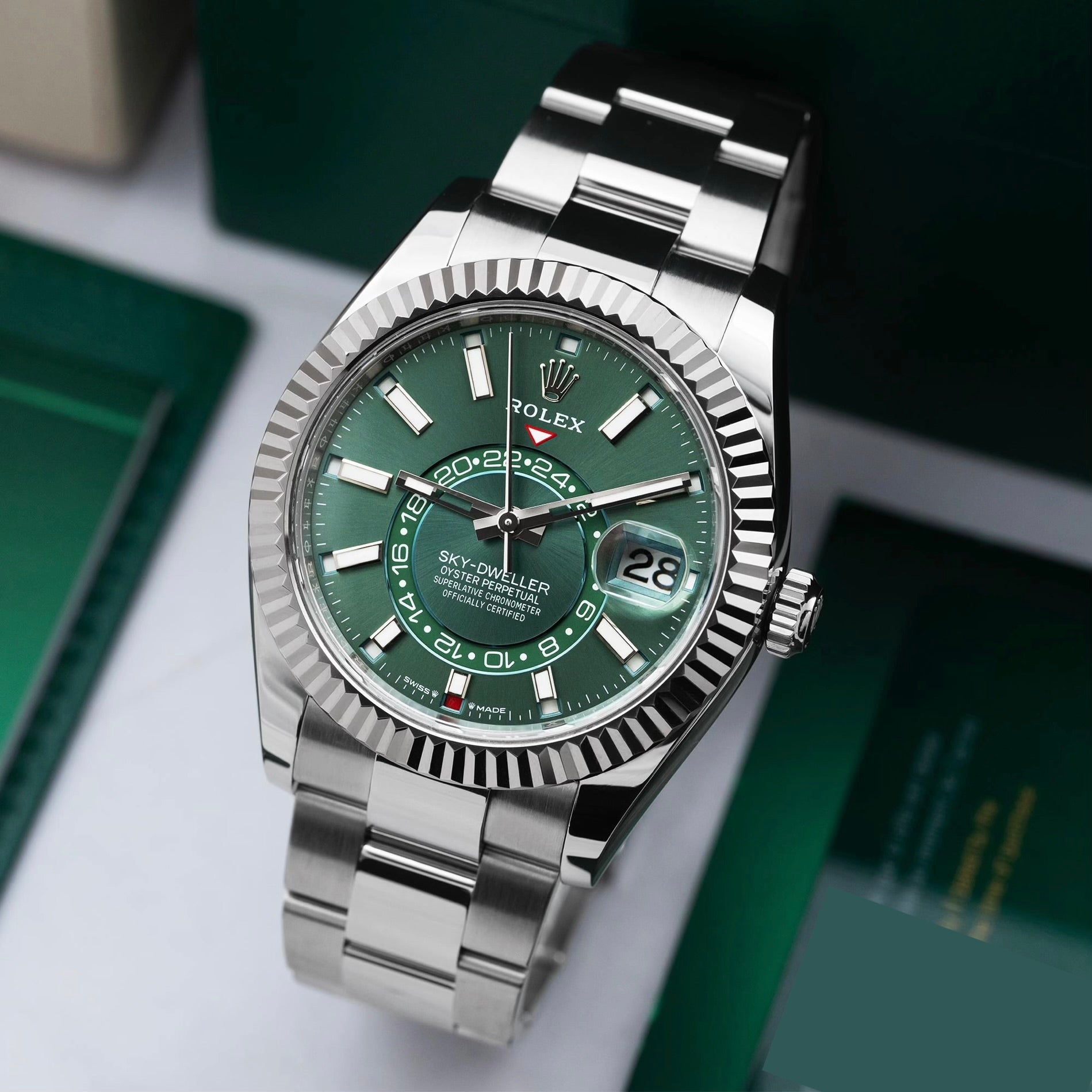 SKY-DWELLER SS GREEN DIAL STICK MARKERS 42mm